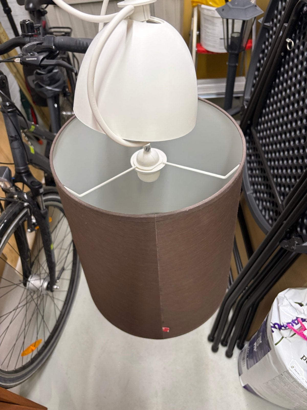 IKEA Hemma hanglamp met bruine stoffen kap, Ophalen, Gebruikt, Metaal, E27 (groot)