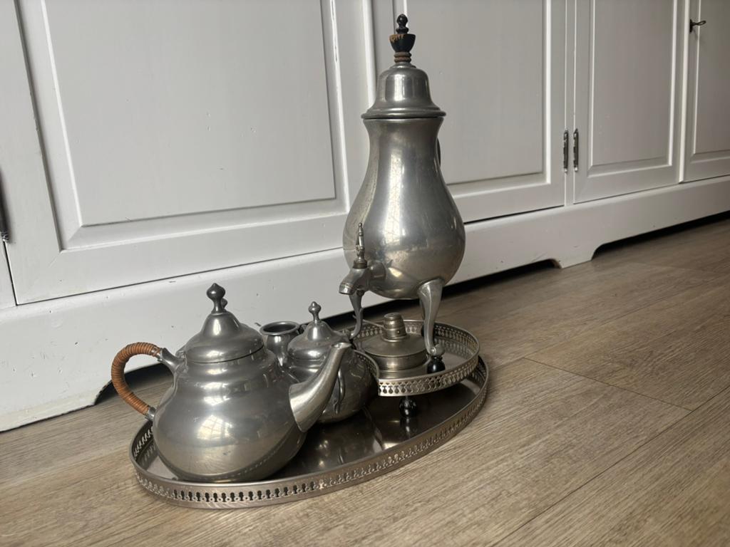 Antieke daalderop tinnen theeservies, Ophalen of Verzenden