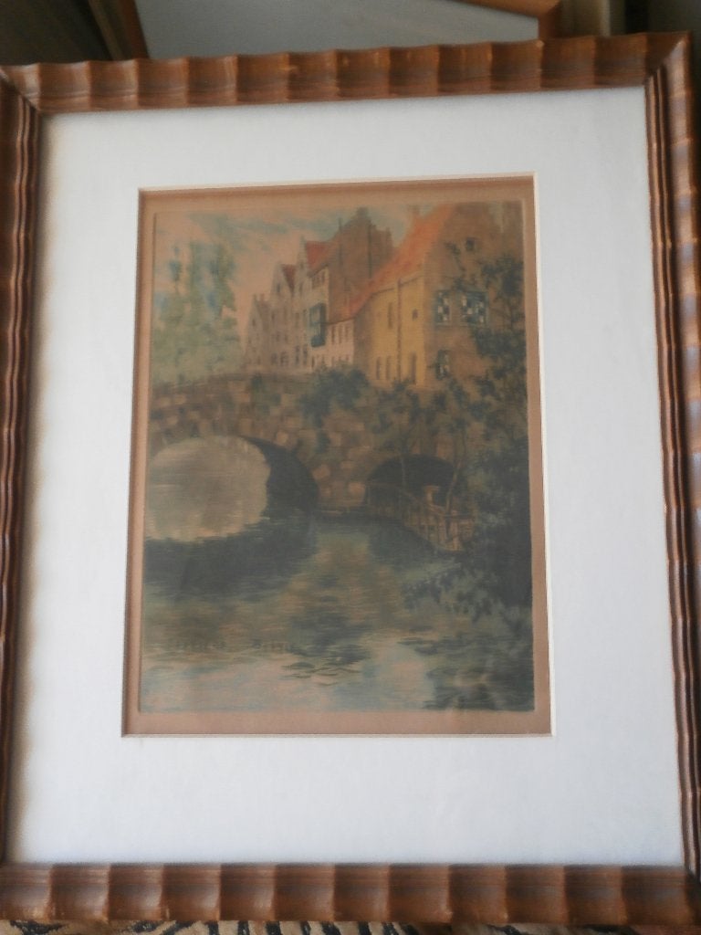 HENRIE CASSIERS  iets gekleurde ets van Brugge, Antiek en Kunst, Ophalen of Verzenden, Ets