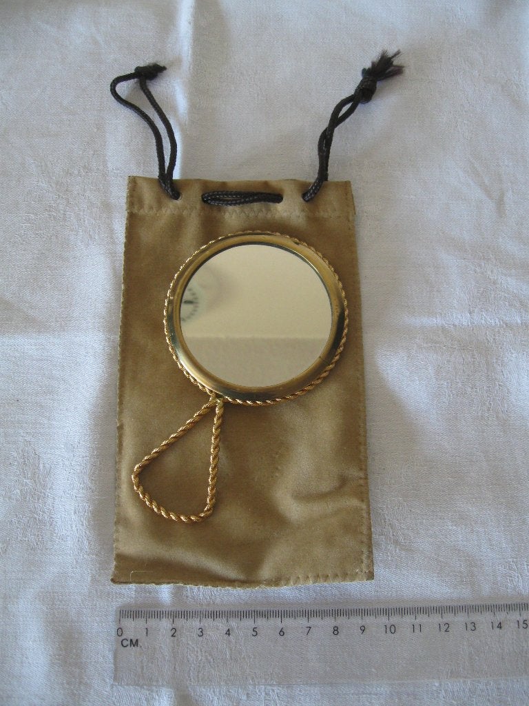 Oud handspiegeltje met zakje vintage, Antiek en Kunst, Ophalen of Verzenden