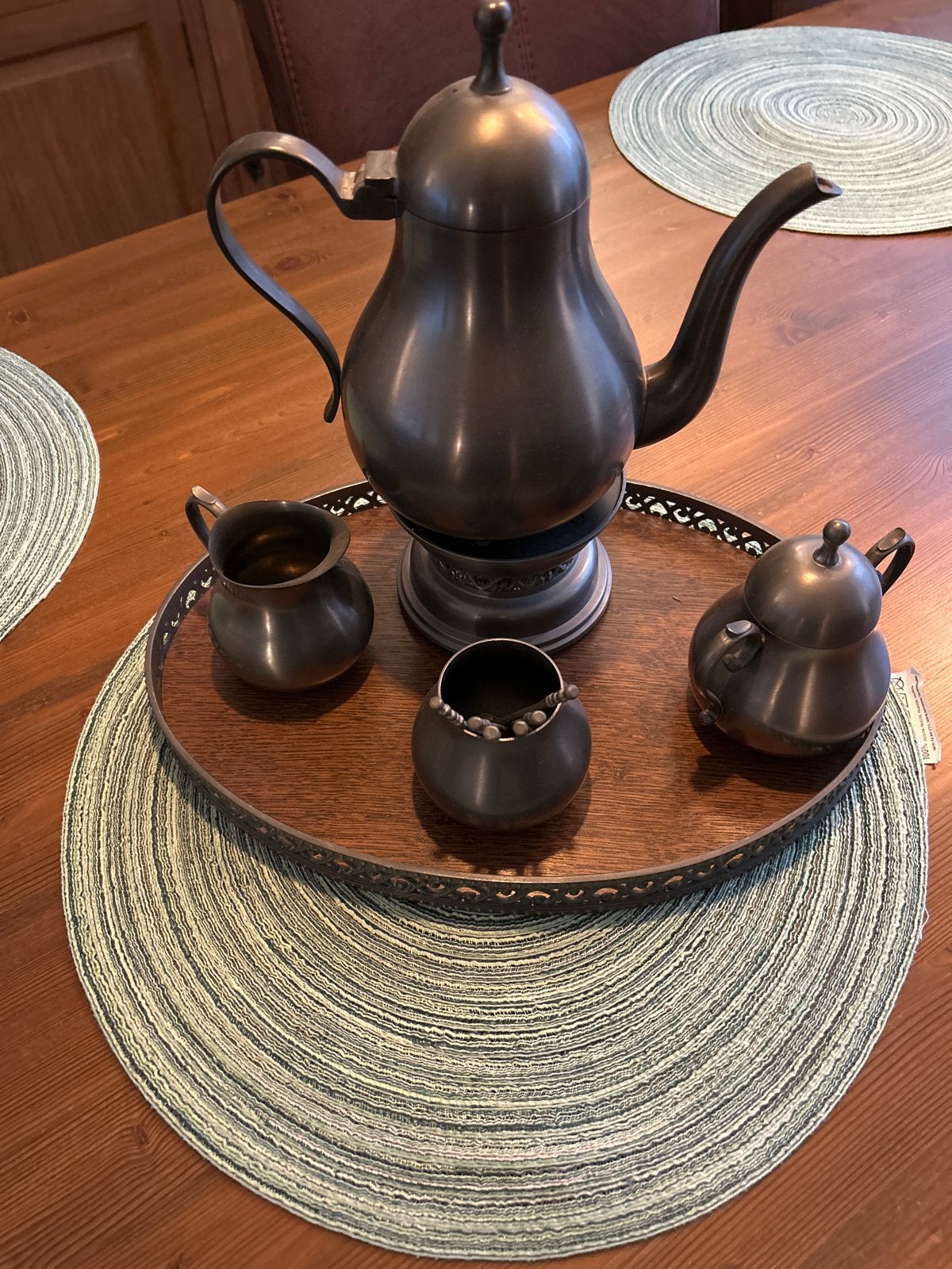 Antiek tinnen theeservies met dienblad en accessoires, Antiek en Kunst, Ophalen