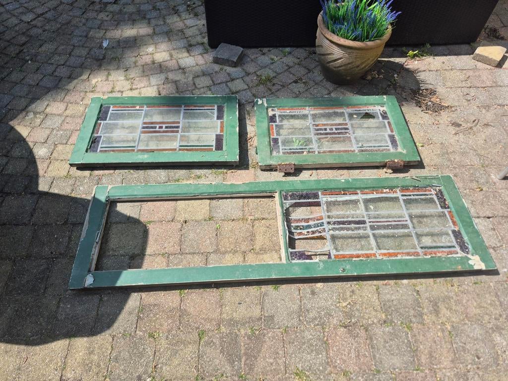 Oude glas in lood ramen - diverse maten, Gevelraam of Ruit, Gebruikt, Minder dan 80 cm, Ophalen of Verzenden