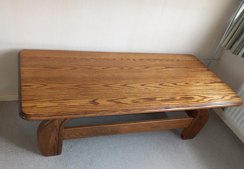 Massief eiken salontafel., Ophalen, 100 tot 150 cm, Eikenhout, 50 tot 100 cm
