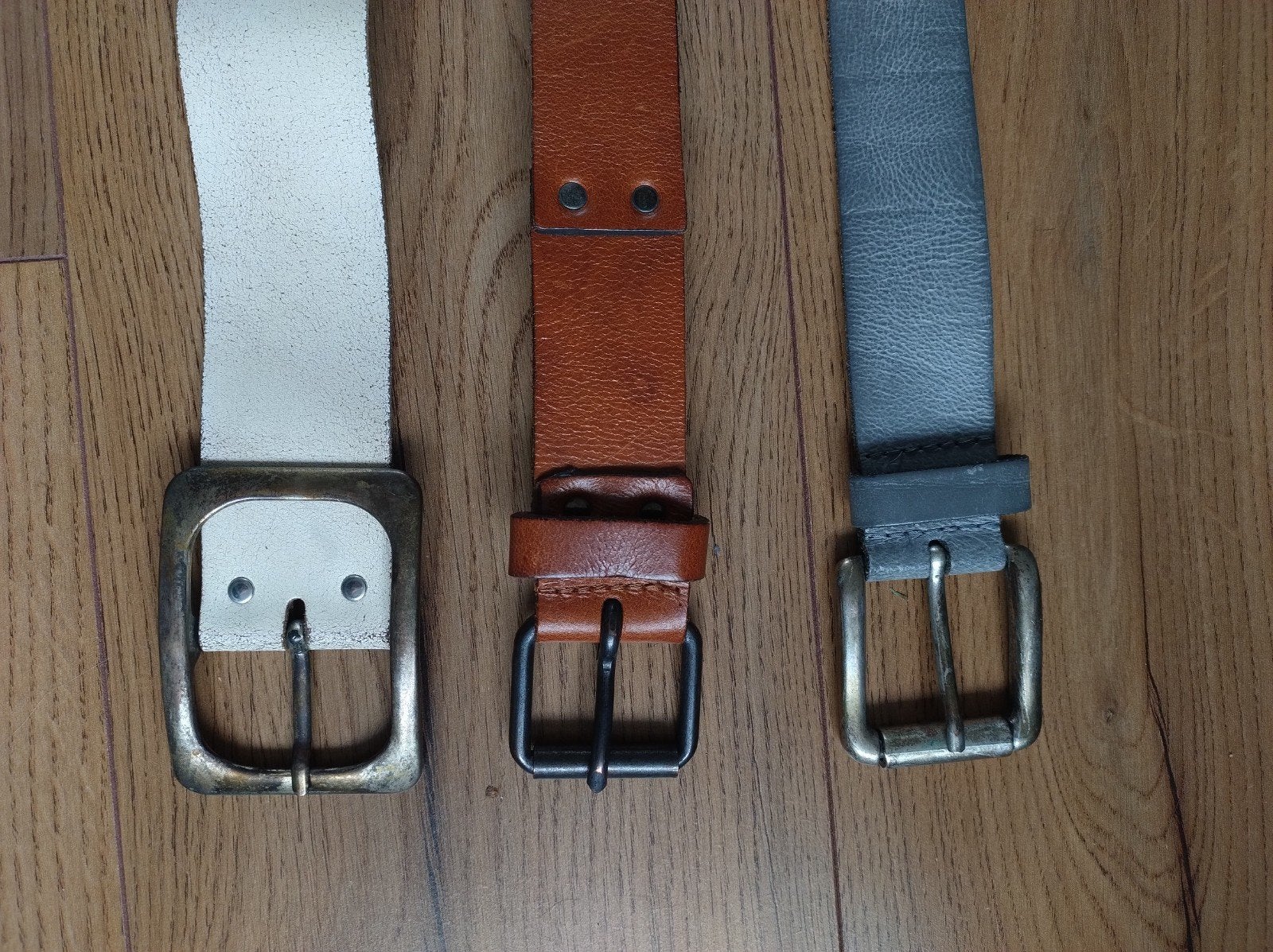 Leren riem riemen 3 stuks bruin cognac grijs wit 85 cm, Kleding | Dames, 80 tot 90 cm, Bruin, Echt leder, Ophalen of Verzenden