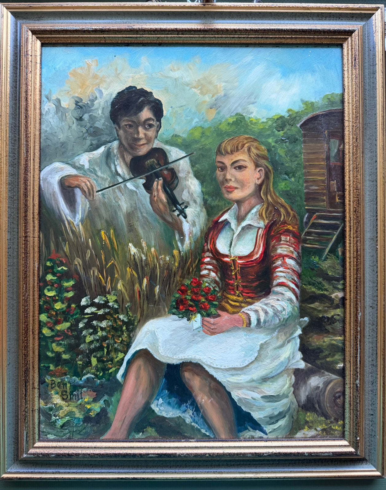 Serenade, Antiek en Kunst, Ingelijst, Paneel, Portret of Personen, Ophalen of Verzenden