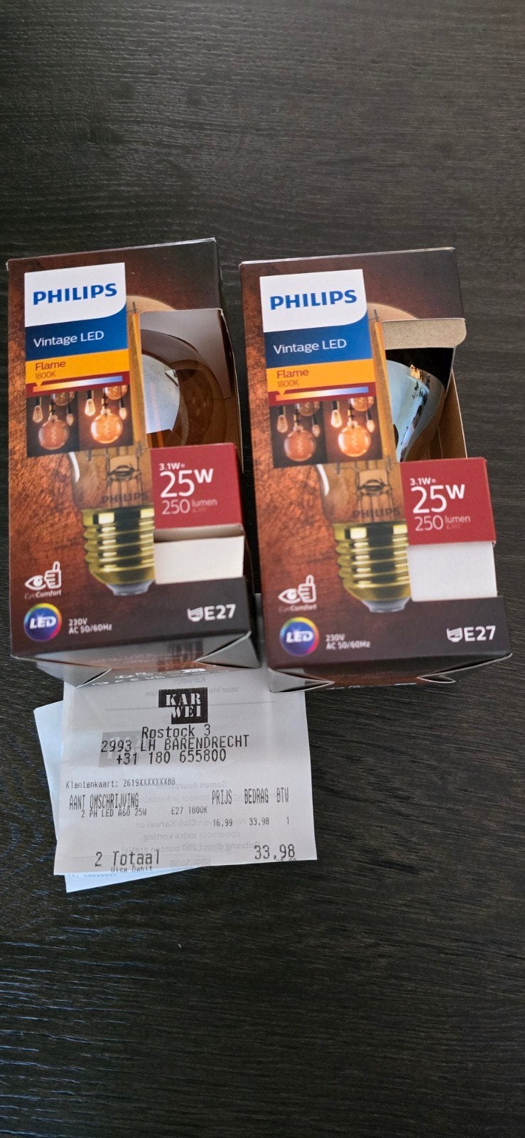 2 x Philips LED vintage verlichting 25 W, Ophalen, Nieuw, E27 (groot), Led-lamp