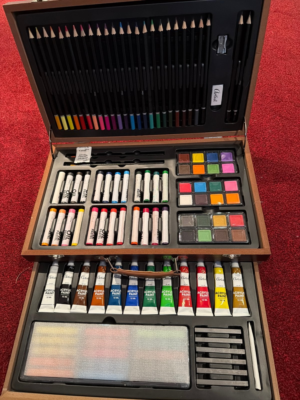 Uitgebreide Teken- en Schilderset in Houten Koffer, Ophalen, Zo goed als nieuw, Acrylverf