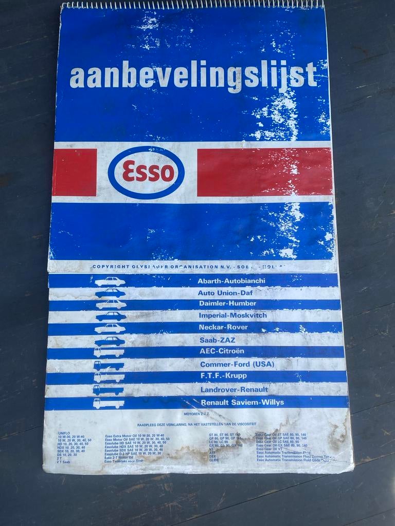 Esso Aanbevelingslijst Olie en Antivries - Oldtimer Auto's, Boeken, Ophalen of Verzenden, Gelezen, Overige merken