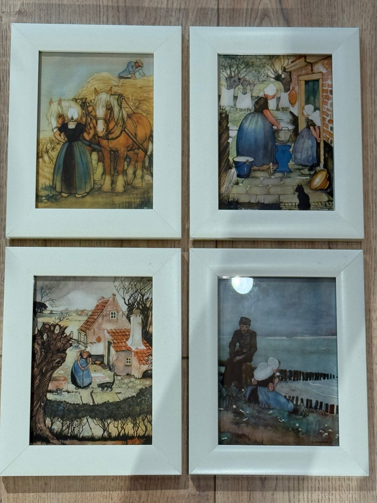 Set van 4 ingelijste boekillustraties J. van Hoboken, Antiek en Kunst, Kunst | Tekeningen en Foto's, Ophalen of Verzenden, Print