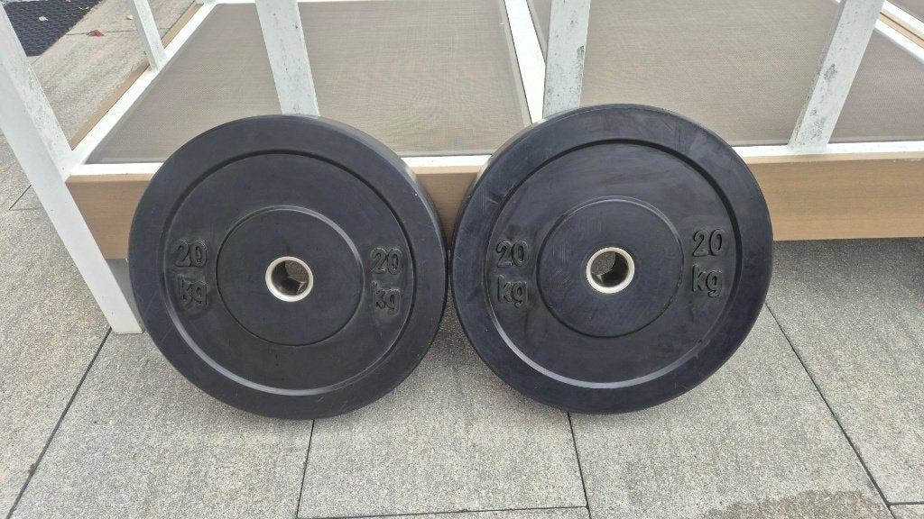 Bumperplates 2x20kg 50mm, Ophalen, Zo goed als nieuw, Halterschijven
