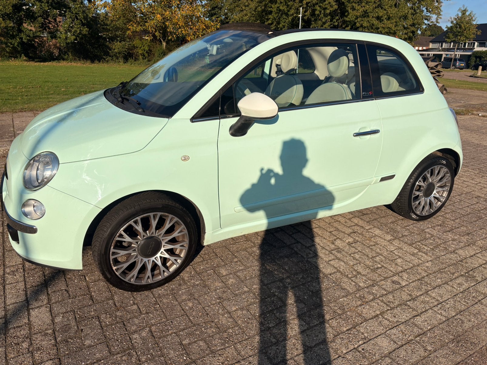 Fiat 500 1.2 Cabrio 2015 smooth mint 157500km, Voorwielaandrijving, Dealer onderhouden, 4 cilinders, Cabriolet