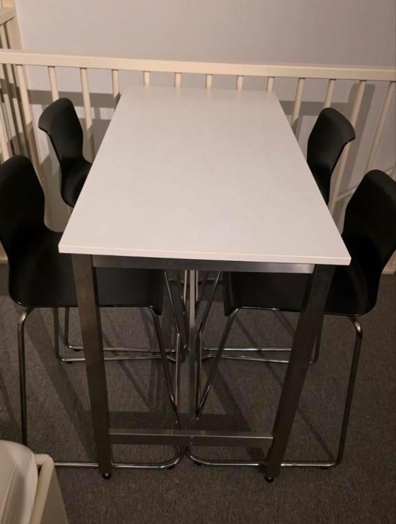 Bartafel, Statafel, hoge eettalmet 4 stoelen., Ophalen