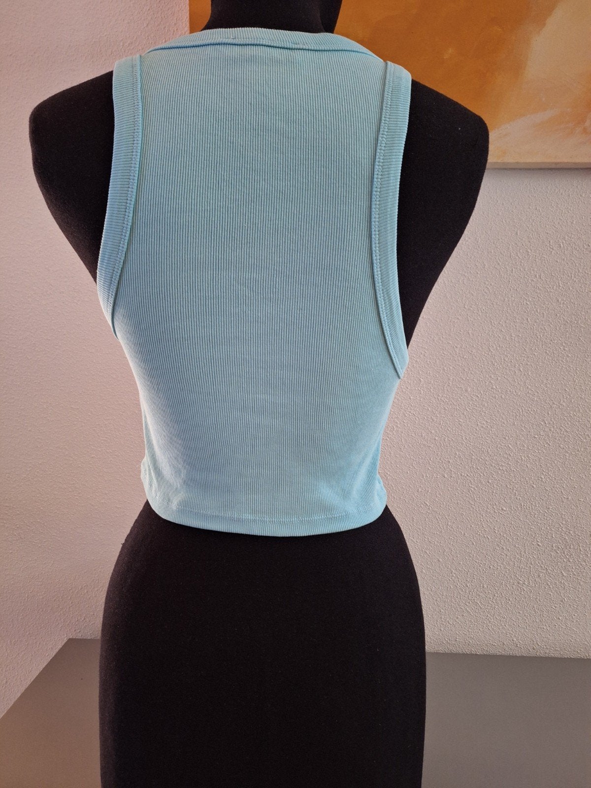 Turquoise gekrobde tanktop, Maat 38/40 (M), Blauw, Ophalen of Verzenden, Zo goed als nieuw