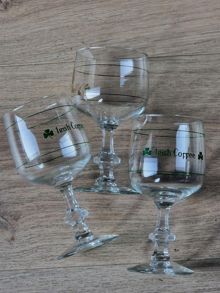Set van 3 Irish Coffee glazen met klavertje vier, Ophalen