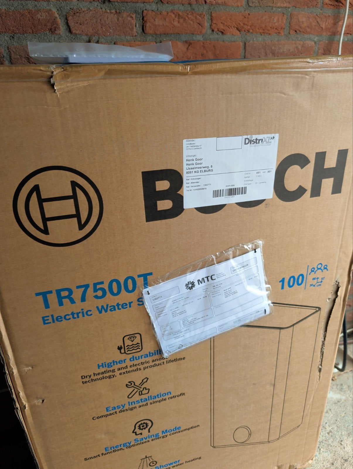 Nieuwe Bosch TR7500T Elektrische Boiler 100 liter, Doe-het-zelf en Verbouw, Geisers en Boilers, Ophalen