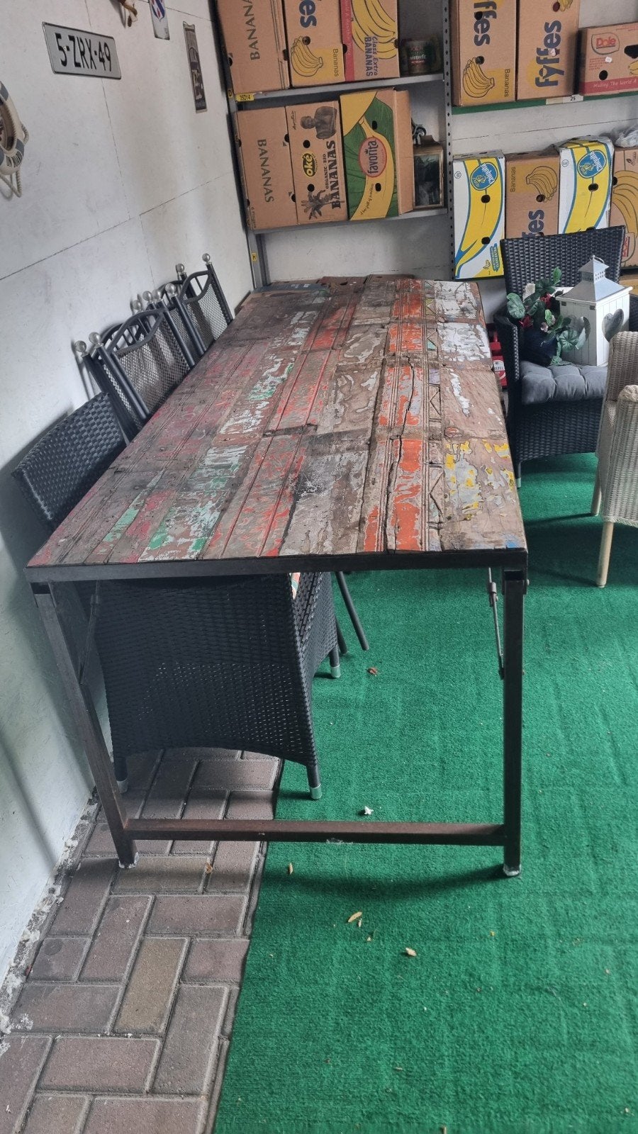 Robuuste tafel van gerecycled hout en metaal (90x220x80), Gebruikt, 200 cm of meer, 50 tot 100 cm, Vijf personen of meer