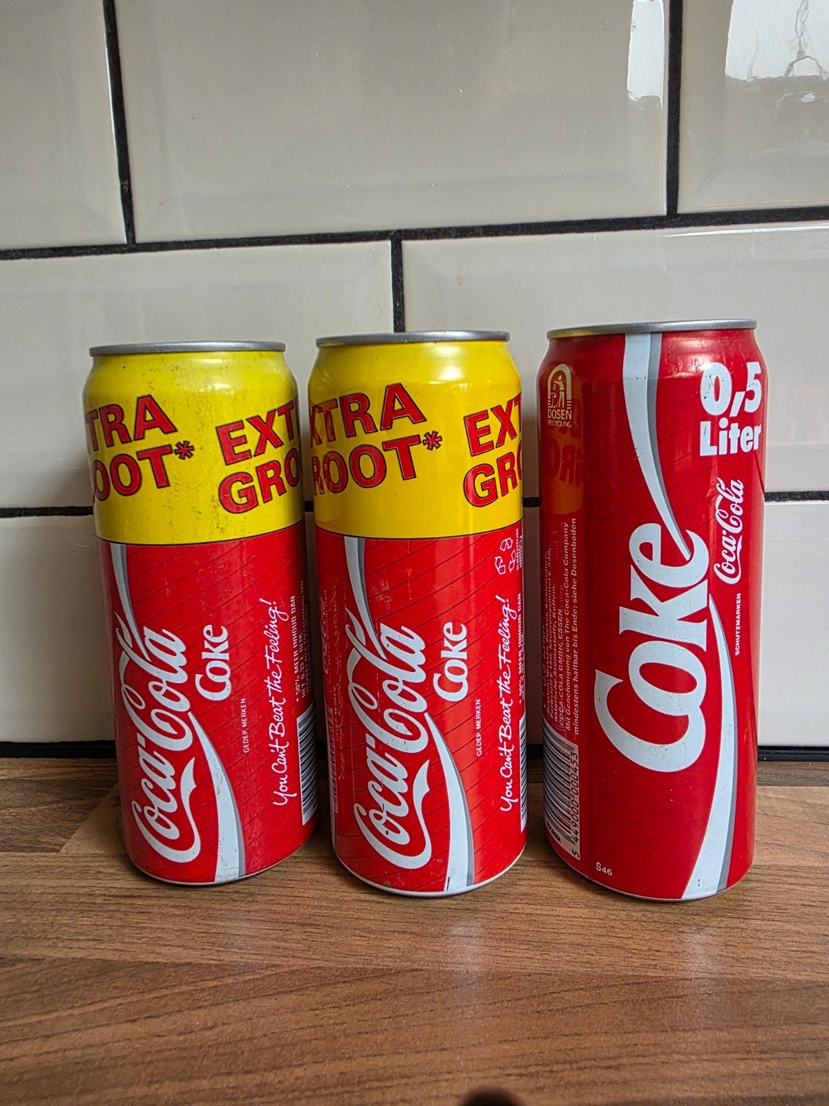 Vintage Coca-Cola blikjes - Extra Groot 0.5L (3 stuks), Ophalen of Verzenden, Gebruikt, Verpakking