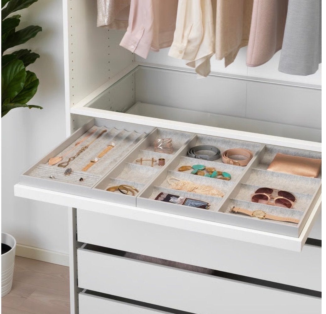 IKEA Pax Komplement Uittrekbare Plank met inzet en Glasplaat, Ophalen, Met plank(en), 50 tot 100 cm, Minder dan 100 cm