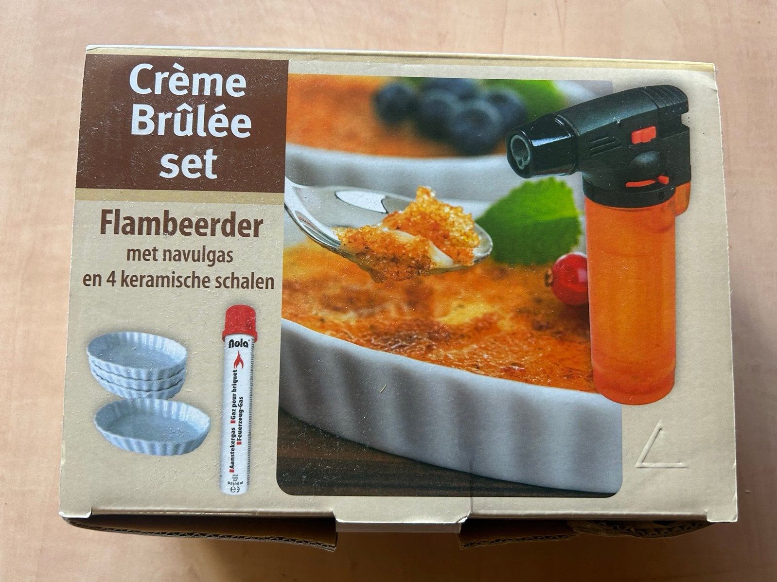 Crème brûlée set met brander en schaaltjes, Overige typen, Verzenden, Nieuw, Steen/keramiek