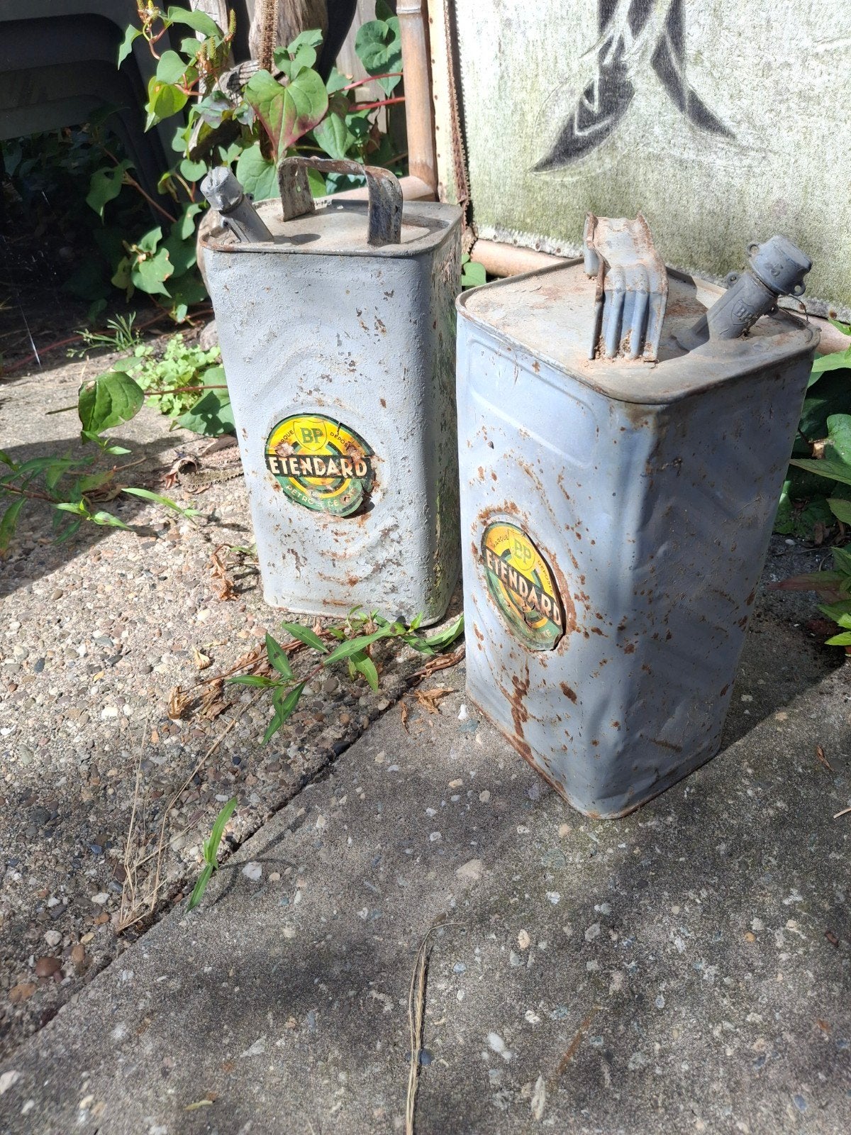 Set van 2 vintage BP Etendard jerrycans olieblikken, Ophalen of Verzenden