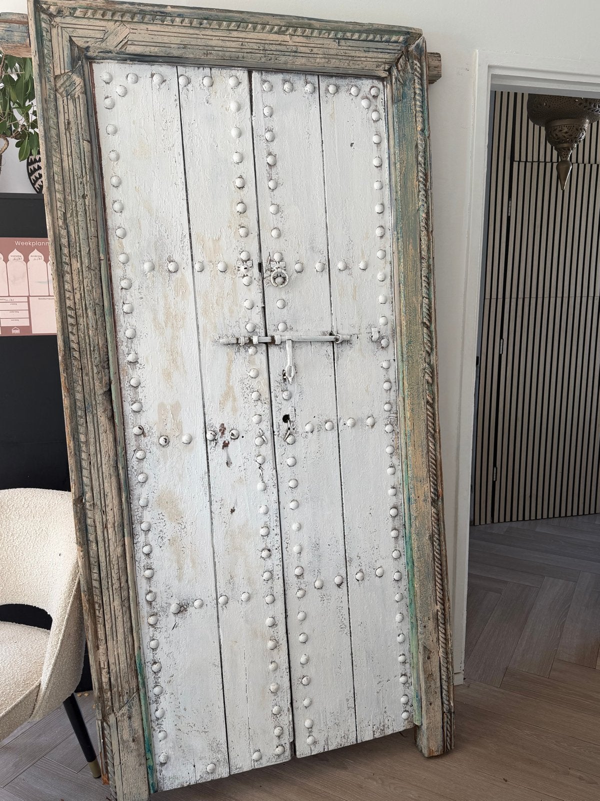 Antieke Marokkaanse deur met houtsnijwerk, Ophalen of Verzenden