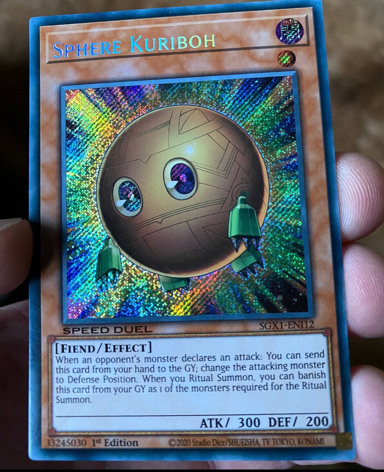 Yu-Gi-Oh! Sphere kuriboh SGX1 1st Edition !, Ophalen of Verzenden, Zo goed als nieuw, Losse kaart, Foil
