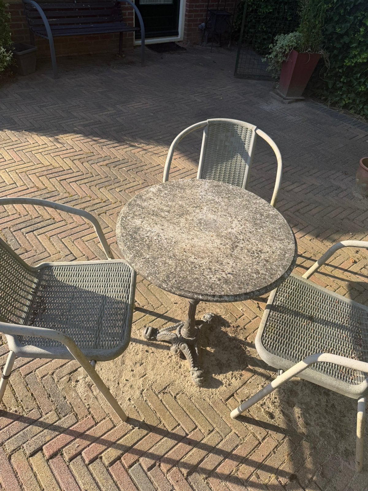 Tafel + 3 stoelen, Ophalen, Gebruikt, Tuinset