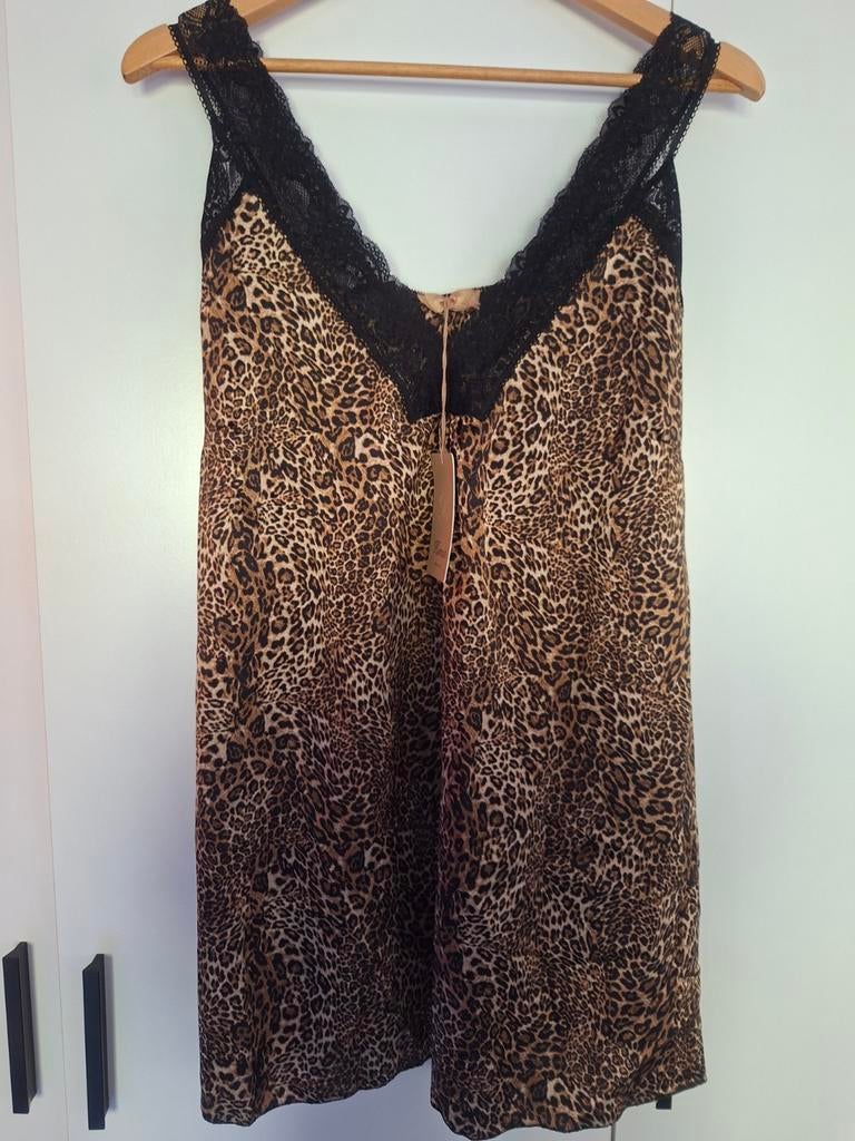Kanten panterprint top 42-46, Kleding | Dames, Grote Maten, Ophalen of Verzenden, Zo goed als nieuw, Bruin, Shirt of Top