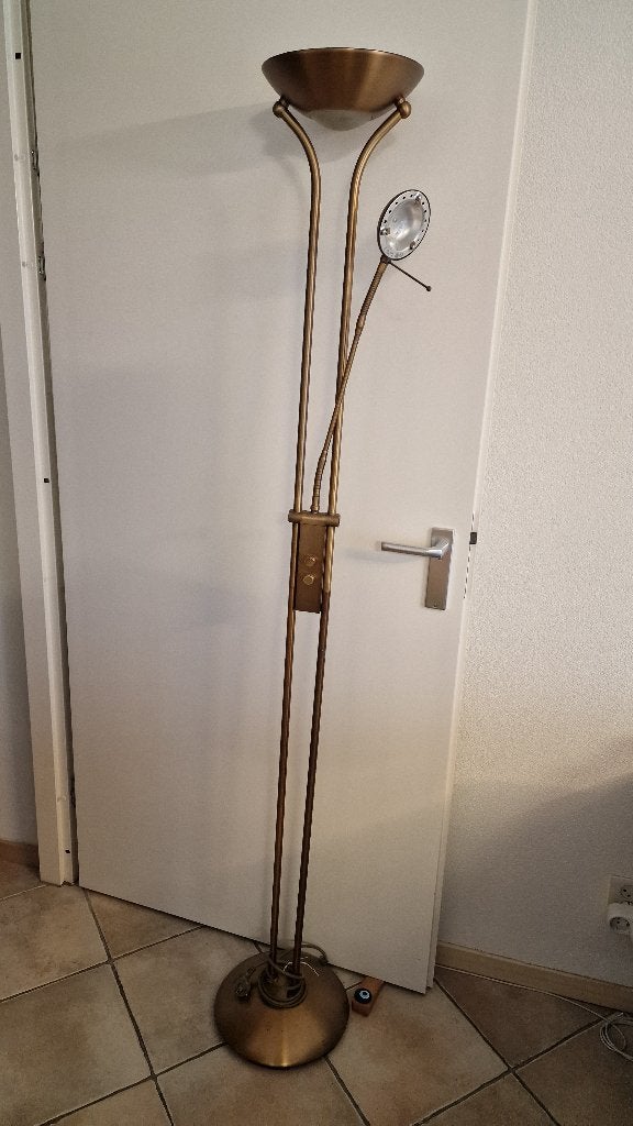 Vloerlamp brons uplighter met leeslamp - dimbaar 182 cm, Ophalen, Gebruikt, Overige fittingen, Metaal