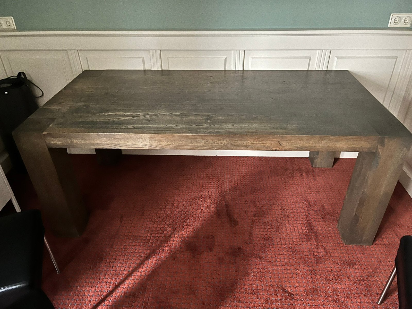 Eettafel + 6 leren stoelen Goossens 2x1x0.78, Huis en Inrichting, Tafels | Eettafels, Ophalen, Gebruikt, 100 tot 150 cm, Eikenhout