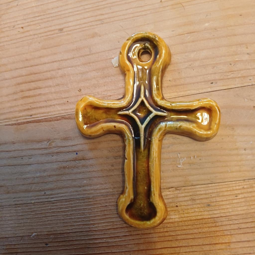 Keramieken Kruis Hanger - Handgemaakt Religieus Decor, Ophalen of Verzenden