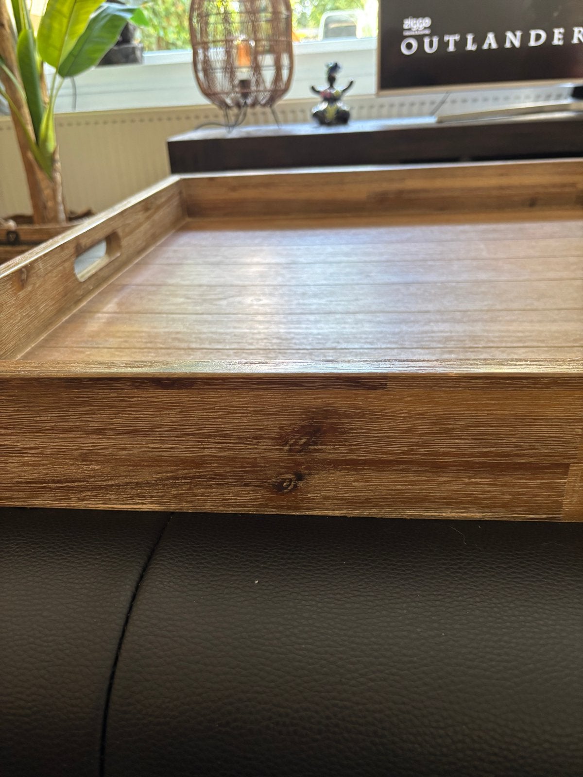 Groot houten dienblad 70x70 cm + gratis poef, Ophalen, Gebruikt, Vierkant, Dienblad