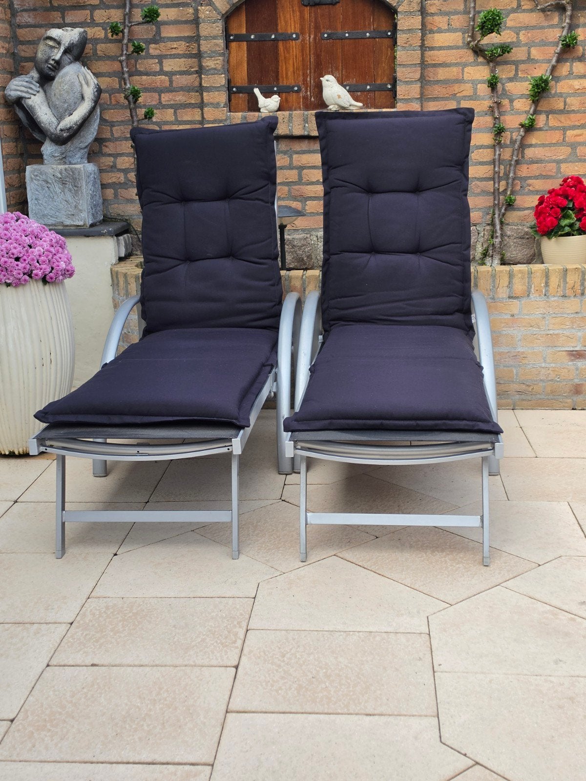 Set van 2 verstelbare ligstoelen incl. kussens, Ophalen, Zo goed als nieuw, Verstelbaar