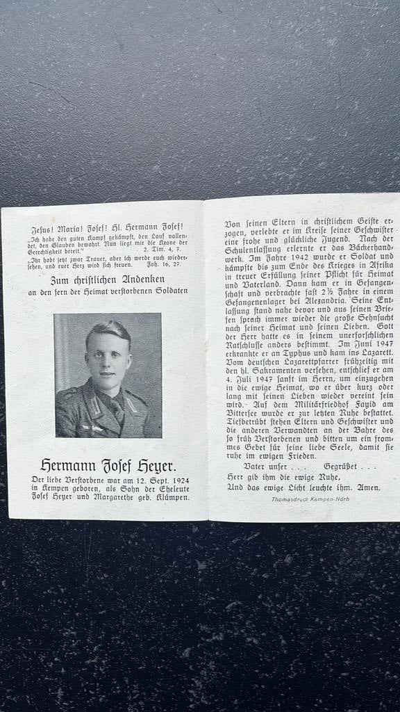 WO2 bidprentje Duitse militair Afrika, Ophalen of Verzenden, Duitsland, Foto of Poster