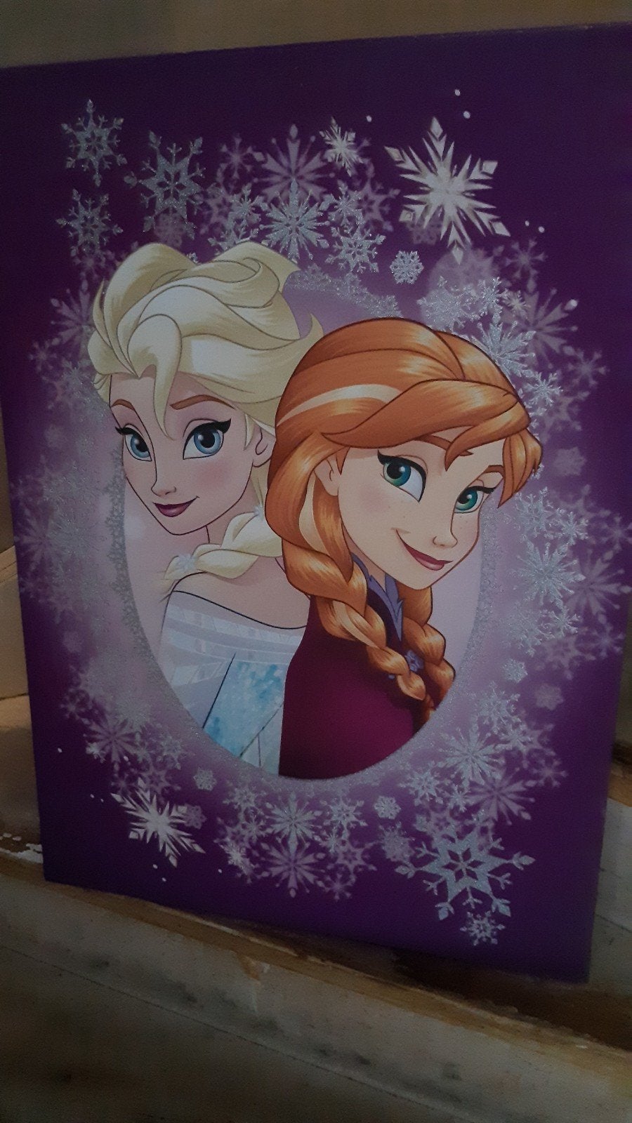 Frozen Elsa & Anna Canvasdoek - Glitter & Paars, Minder dan 50 cm, Gebruikt, Ophalen of Verzenden, Print