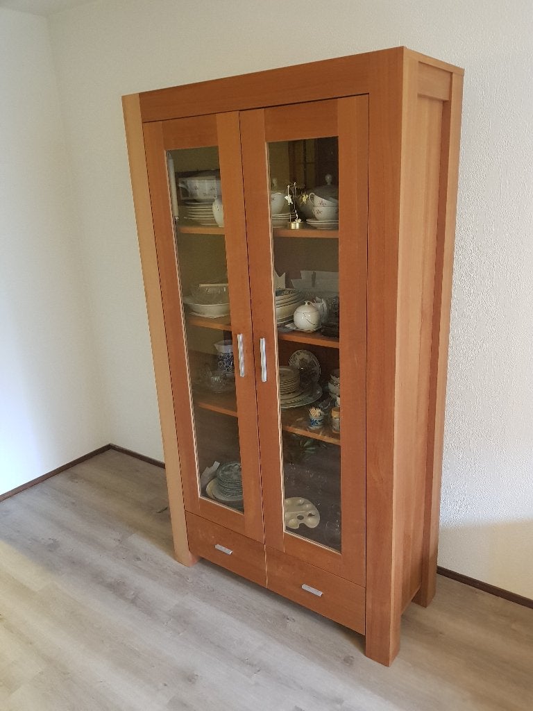 Eiken vitrinekast met glazen deuren en lades, Huis en Inrichting, Ophalen, Gebruikt, 150 tot 200 cm, 25 tot 50 cm