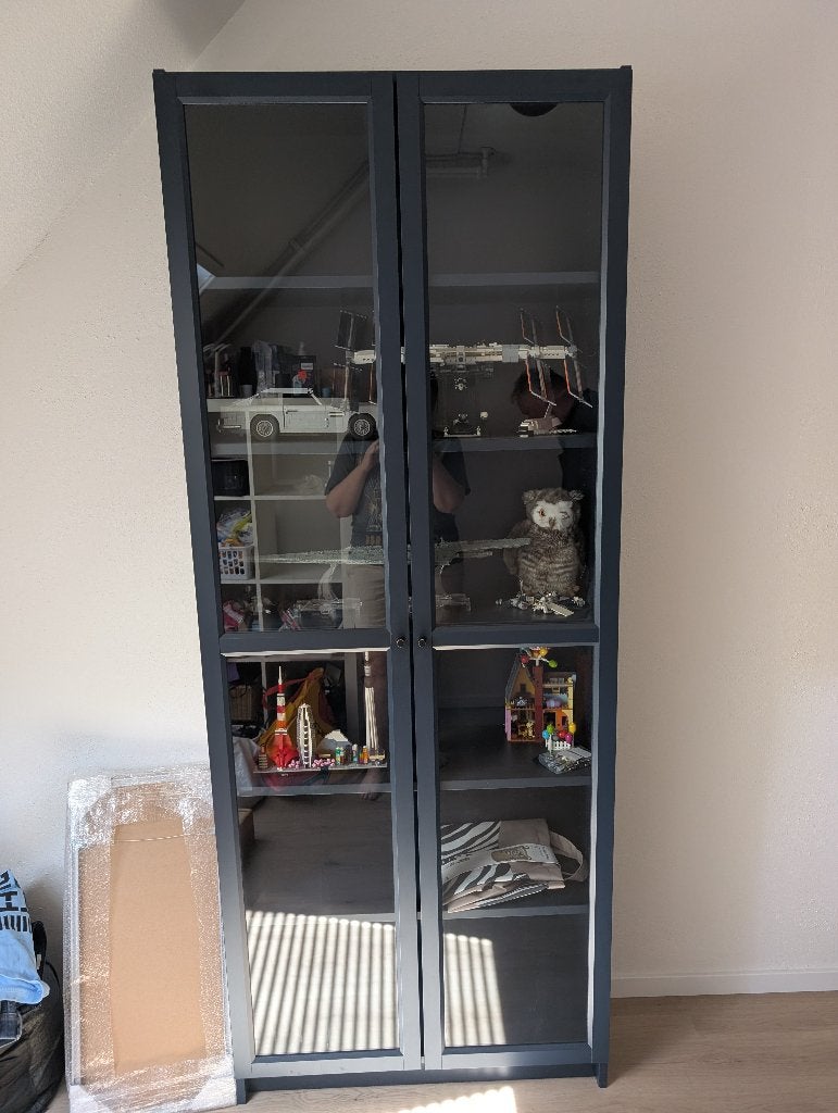 Billy boekenkast glazen deuren blauw, Huis en Inrichting, Kasten | Boekenkasten, Ophalen, Met plank(en), Gebruikt, 200 cm of meer