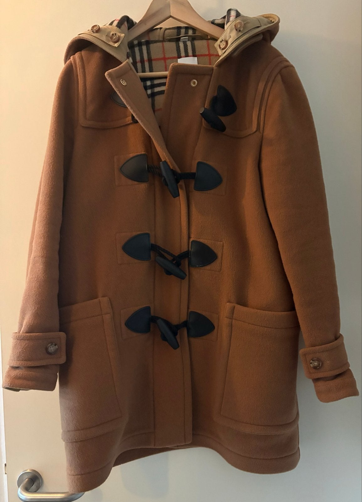Orginele Burberry duffelcoat met ruitpatroon - maat 38/40, Ophalen of Verzenden, Zo goed als nieuw, Maat 38/40 (M), Bruin