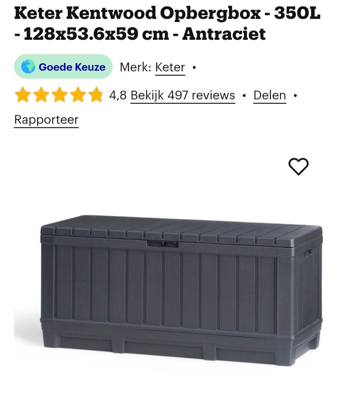 Keter Kentwood Opbergbox - 350L, Tuin en Terras, Tuinmeubel-accessoires, Ophalen, Nieuw