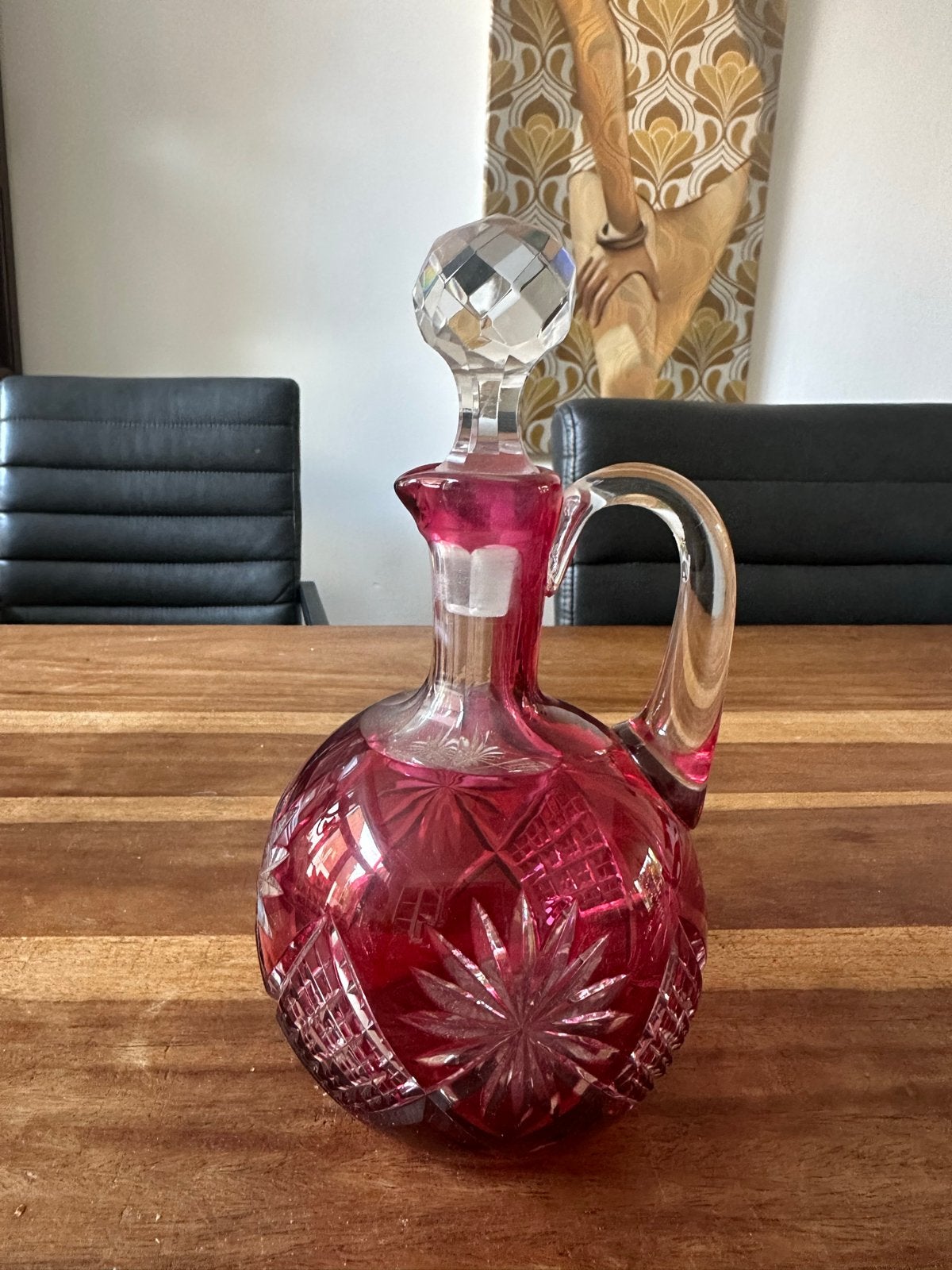 Antieke robijnrode kristallen karaf Val Saint Lambert, Antiek en Kunst, Antiek | Glas en Kristal, Ophalen of Verzenden