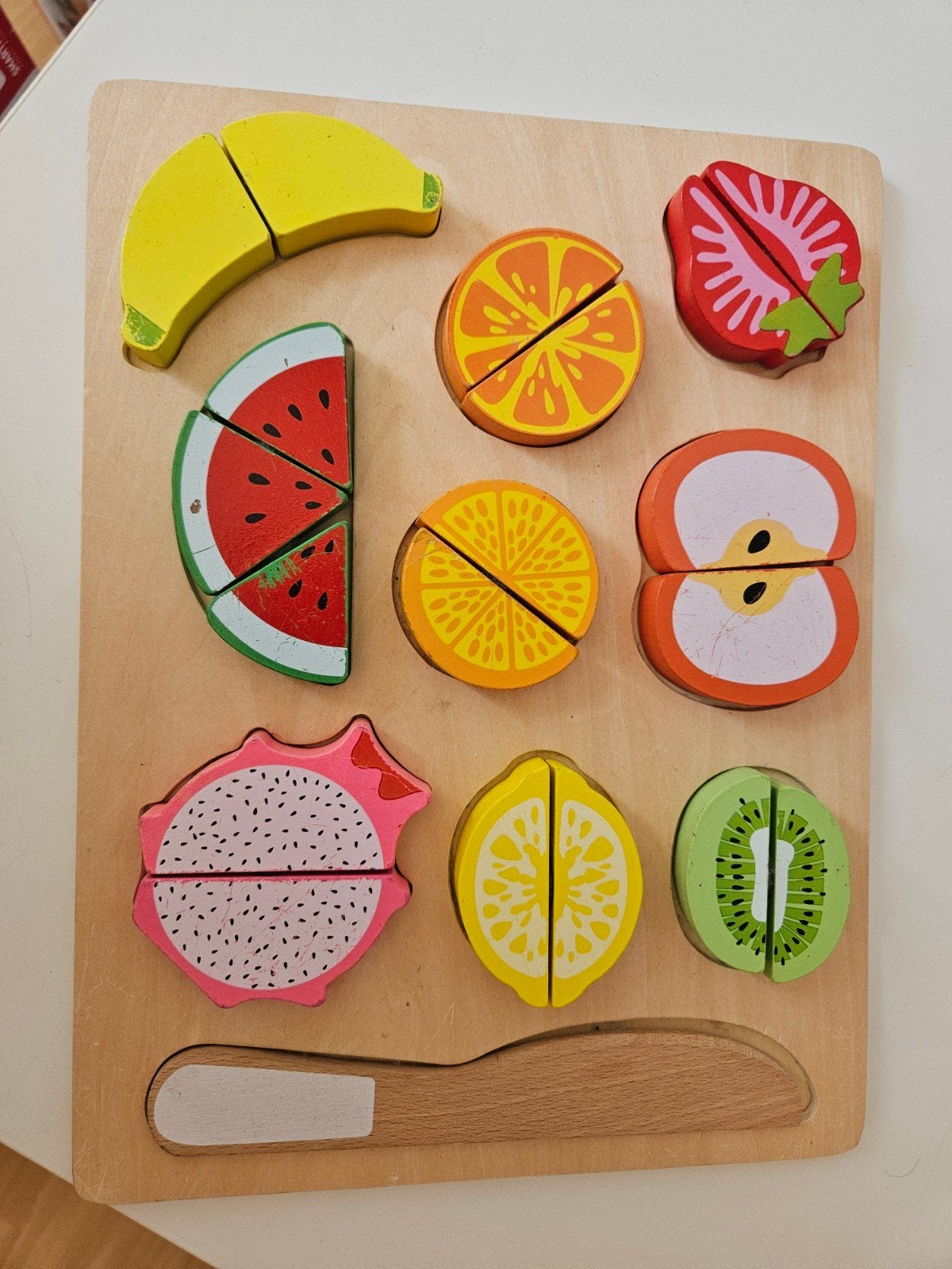 Houten fruit snijset en puzzel - educatief speelgoed, Ophalen of Verzenden, Zo goed als nieuw, Overige typen