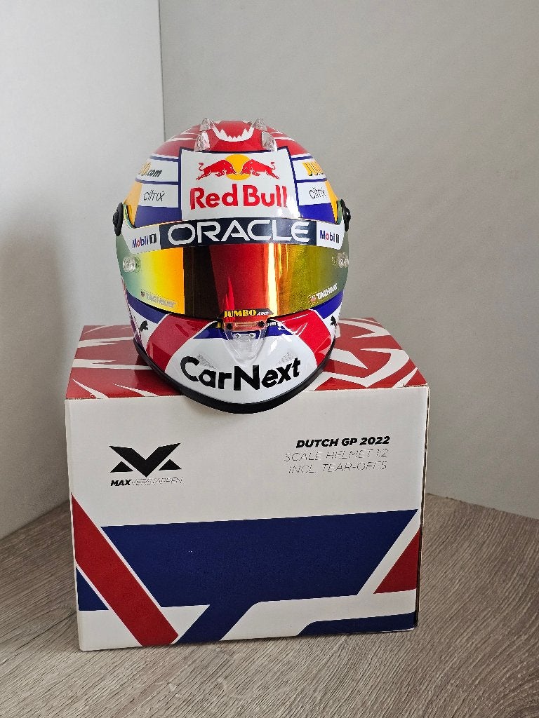 SALETOPPER: Helm 1:2, M. Verstappen # 1, Win GP Dutch 2022., Verzamelen, Ophalen of Verzenden, Nieuw, Formule 1