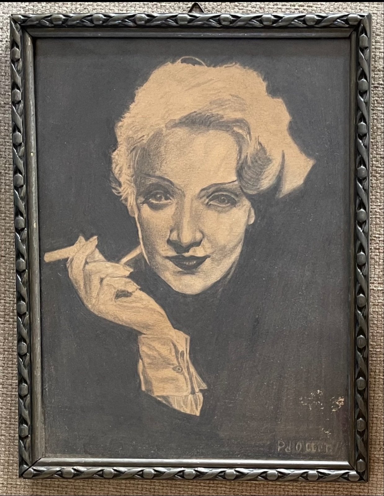 Marlene Dietrich Portret met Sigaret - Art Deco Stijl (ca. 1, Antiek en Kunst, Ophalen of Verzenden, Tekening, Potloodtekening