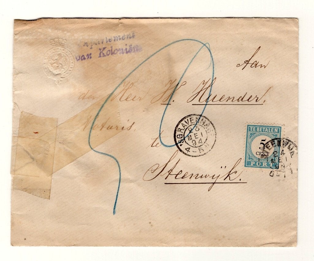 5 cent portzegel 1881 (Ministerie Kolonien), Ophalen, Briefkaart