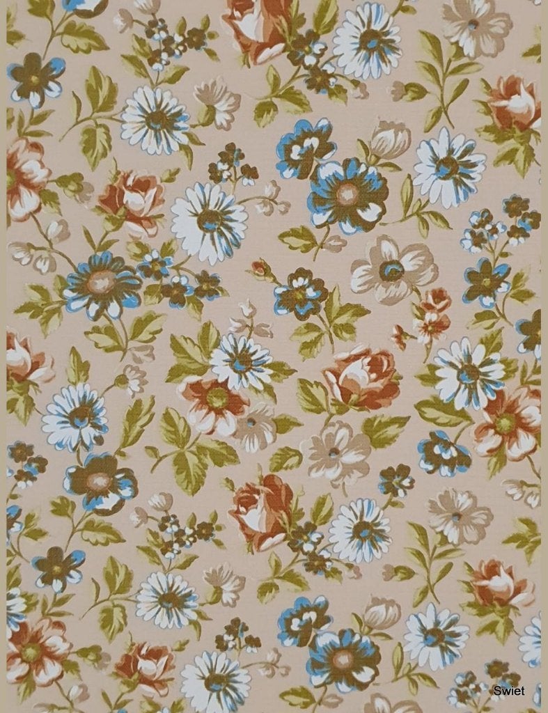 5422 vintage bloemen behang blauw wit beige ondergrond swiet, Ophalen of Verzenden, Groen
