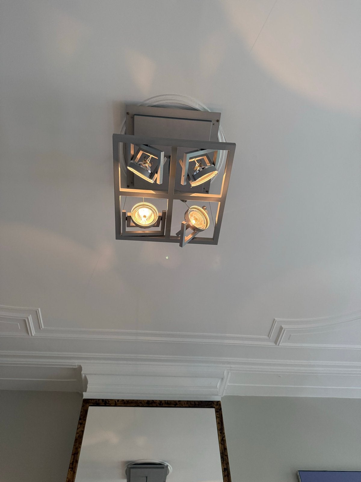Kreon plafondlamp met 4 spots - Grijs metaal, Minder dan 50 cm, Ophalen of Verzenden, Zo goed als nieuw, Minder dan 25 cm