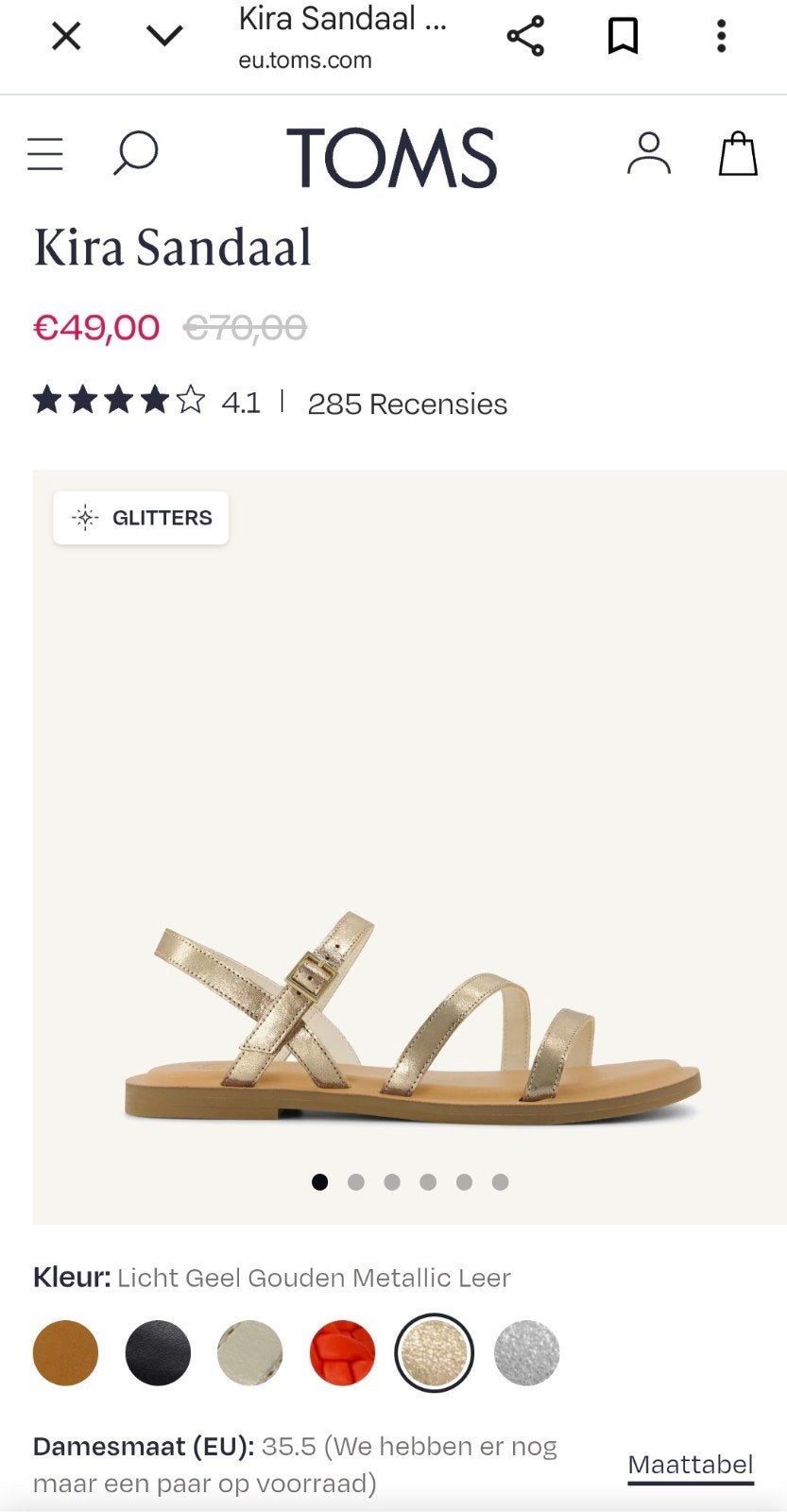 Toms  Kira Sandaal - Goudkleurige sandalen maat 43,5., Kleding | Dames, Schoenen, Overige kleuren, Nieuw, TOMS, Sandalen of Muiltjes