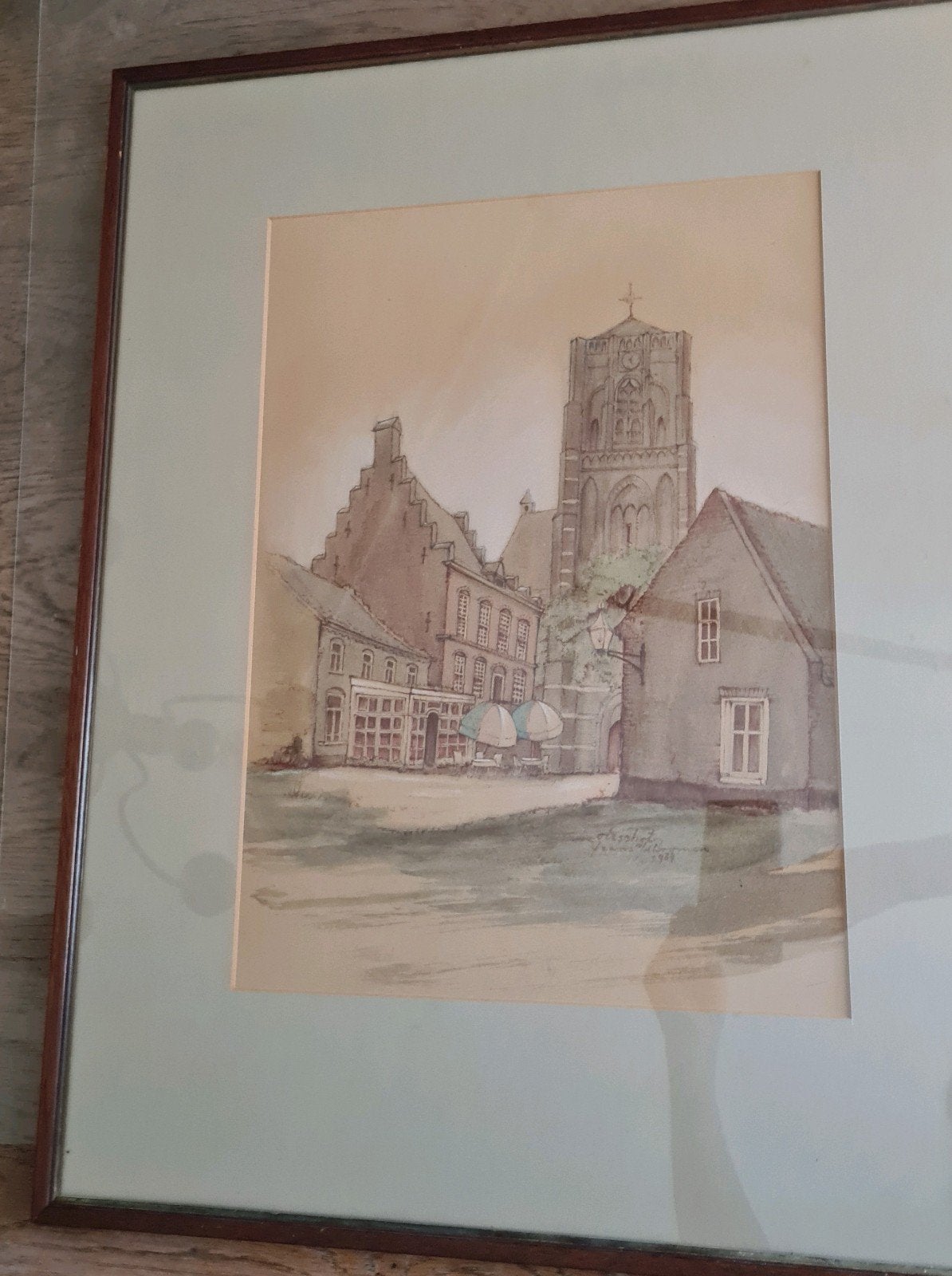 3 prachtige aquarellen ingelijst eiken lijst gespiegeld glas, Antiek en Kunst, Kunst | Tekeningen en Foto's, Ophalen, Aquarel