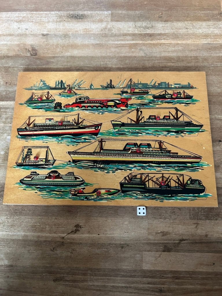 Vintage Simplex houten puzzel schepen boten haven jaren 60, Gebruikt, Ophalen of Verzenden, Van hout, Minder dan 10 stukjes