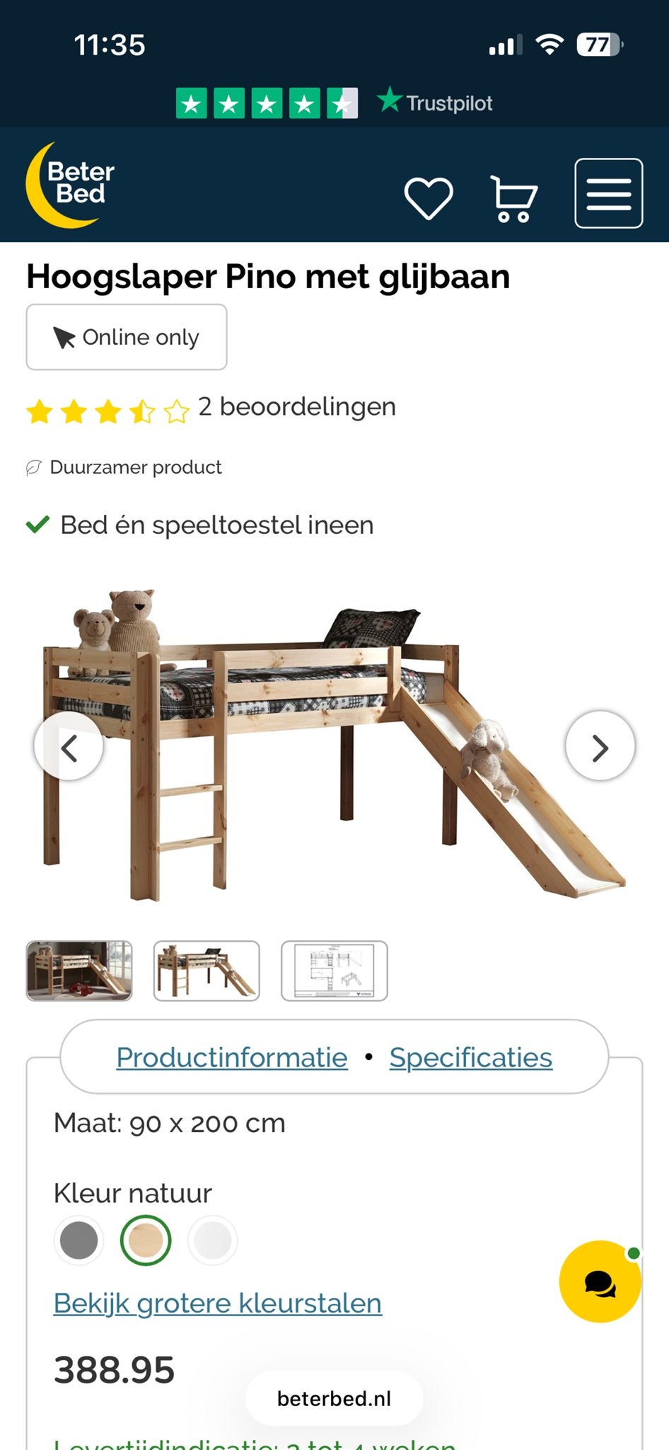 Halfhoogslaper hout met glijbaan kinderbed, Ophalen, 85 tot 100 cm, Gebruikt, Hoogslaper of Stapelbed